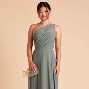 Birdy Grey Kira Bridesmaid Dress with Slit in Chiffon Sea Glass